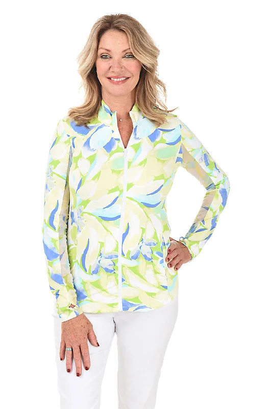 Aquatic Floral UPF50+ Jacket Satin Fabric Silk Fabric Chiffon Fabric