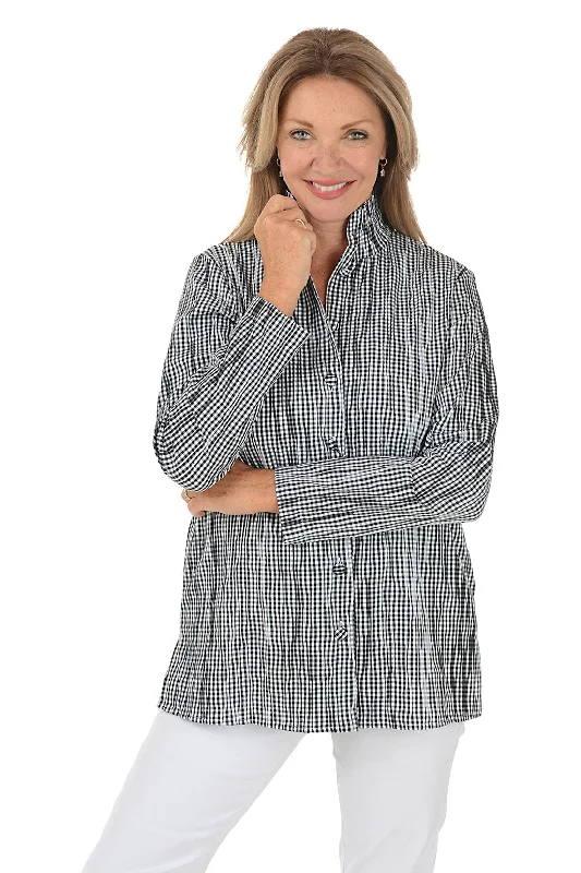 Carolina Crinkle Gingham Shirt Jacket Welt Pockets Slit Pockets Flap Pockets