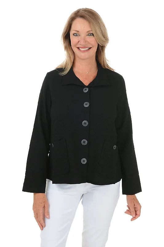 Easy Swing Button-Front Crinkle Jacket Notch Collar Peter Pan Collar Cowl Neck
