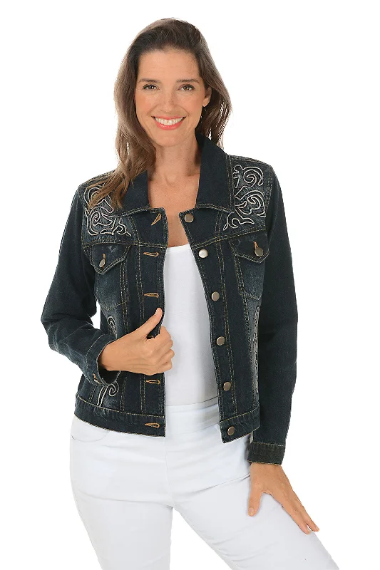 Reba Embroidered Denim Jacket Wool Fabric Cashmere Fabric Tweed Fabric