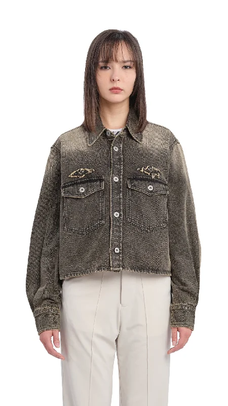 Cropped Soil Denim Studded Shirt Jacket Herringbone Jacket Houndstooth Jacket Plaid Jacket