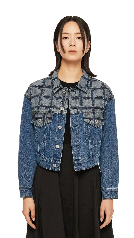 Patched Crop Denim Jacket Snapped Jacket Toggled Jacket Drawstring Jacket