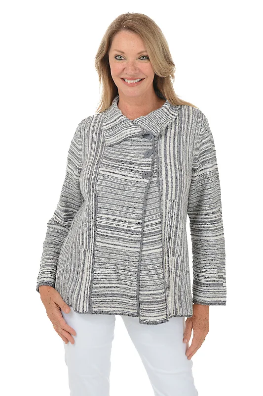 Striped Triple Button Sweater Jacket Insulated Jacket Fitted Jacket Loose Jacket