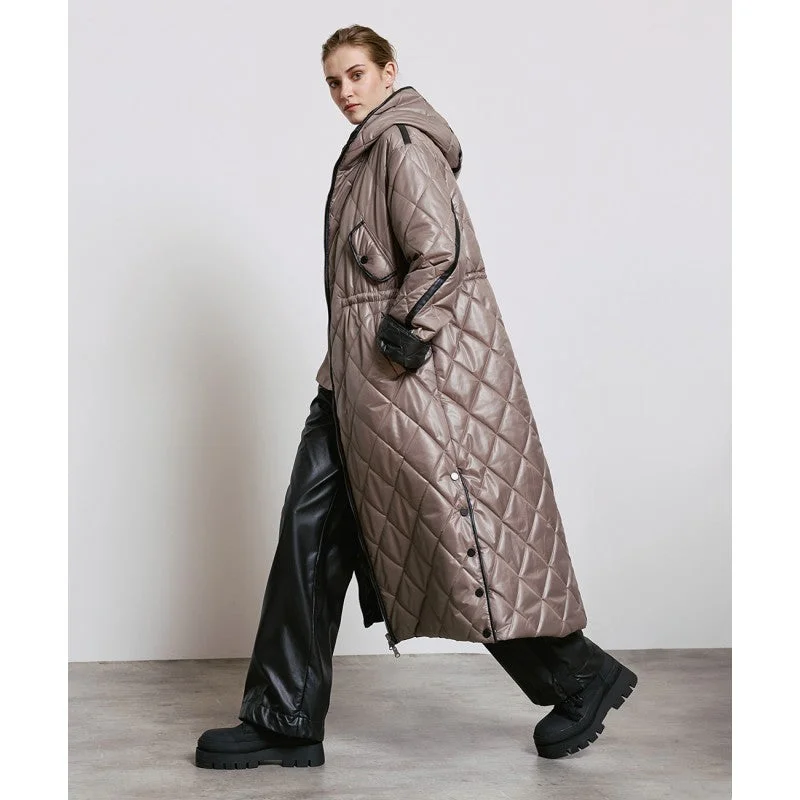 Access Khaki Faux Leather Effect Quilted Jacket Double-Face Zippered Jacket Buttoned Jacket Snapped Jacket