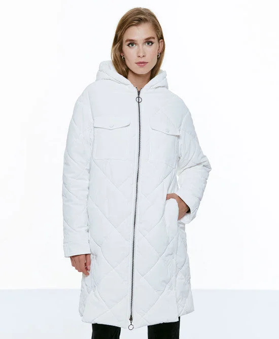 Access White Puff Quilted Jacket Toggled Jacket Drawstring Jacket Belted Jacket