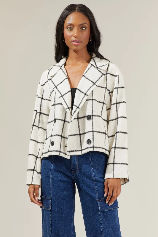 Alexa Plaid Cropped Jacket Zip Front Button Front Snap Front
