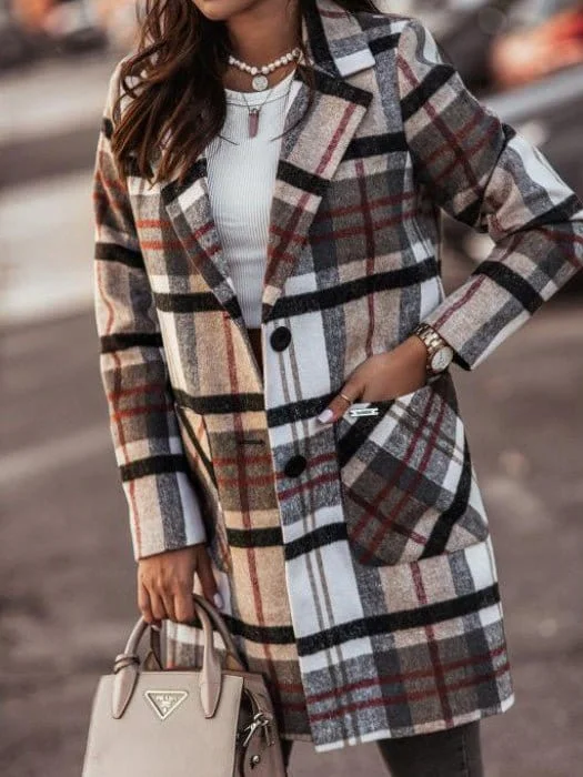 Casual Button-Down Plaid Jacket for Women Denim Jacket Leather Jacket Suede Jacket