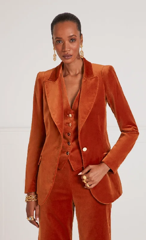 Clove Velvet Jacket - Rust Plaid Jacket Tartan Jacket Houndstooth Jacket