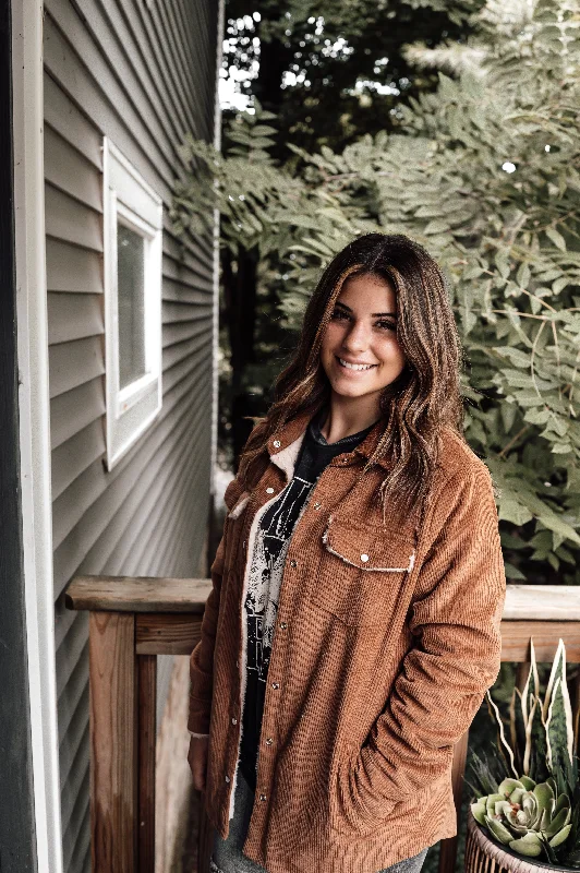 Corduroy Sherpa Lined Jacket - Camel Print Jacket Jacquard Jacket Patchwork Jacket