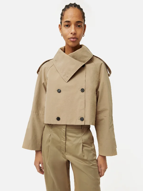 Cropped Cotton Trench Jacket | Stone Striped Jacket Polka Dot Jacket Floral Jacket