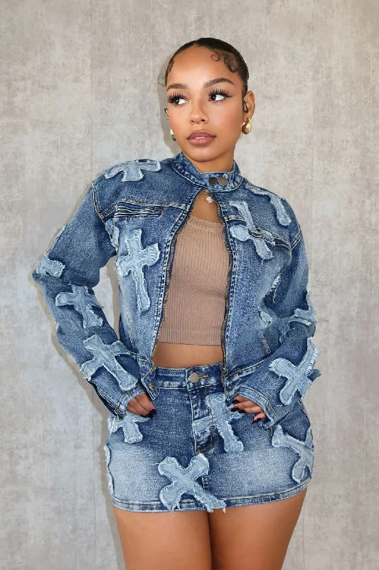 Cross Your Mind Denim Jacket Snapped Jacket Toggled Jacket Drawstring Jacket