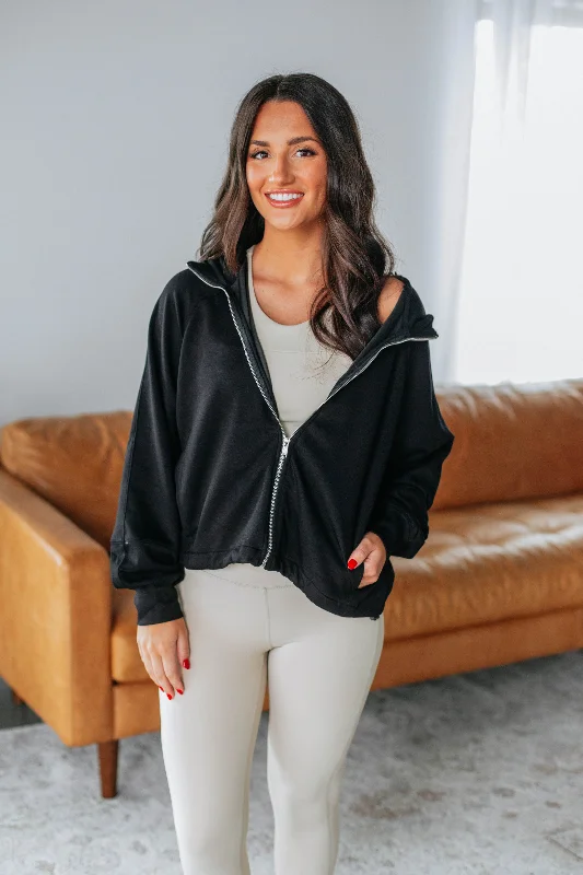 Daxton Zip-Up Jacket - Black Notch Collar Jacket Peter Pan Collar Jacket Cowl Neck Jacket
