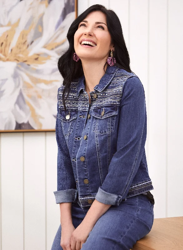 Embroidered Denim Jacket Quilted Jacket Puffer Jacket Insulated Jacket