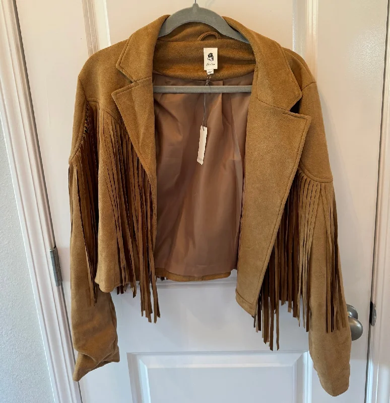 Faux Suede Western Jacket w Fringe Women’s Size Large Tan Satin Jacket Silk Jacket Chiffon Jacket