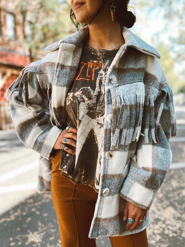 Montana Fringe Plaid Jacket Trench Coat Raincoat Waterproof Jacket
