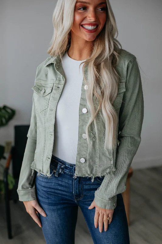 Gemma Risen Denim Jacket - Olive Satin Jacket Silk Jacket Chiffon Jacket