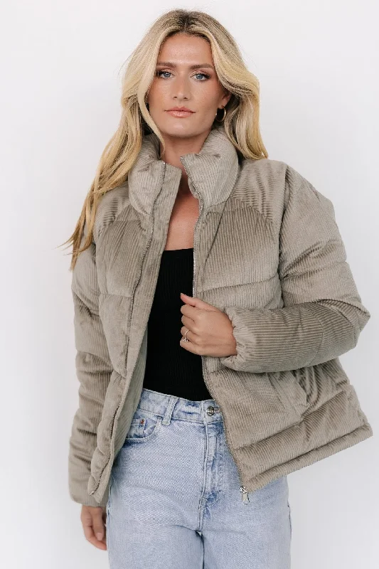 Holden Corduroy Puffer Jacket | Dusty Sage Cotton Fabric Linen Fabric Terry Fabric