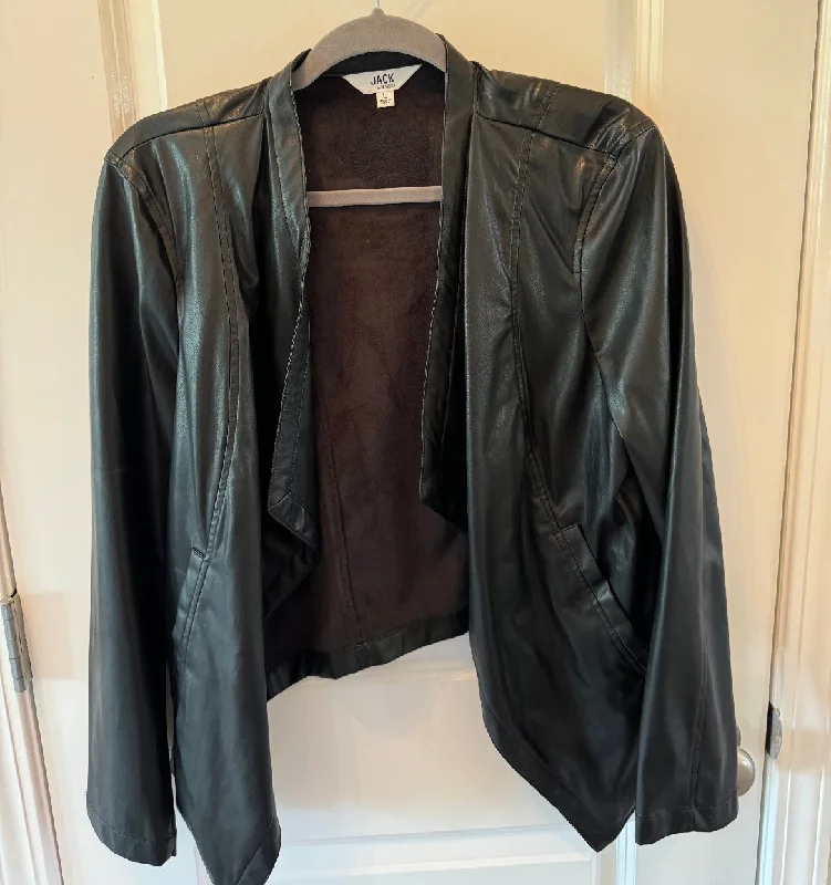 Jack by BB Dakota Drape Front Faux Leather Jacket Women’s Size Large Black Fleece Jacket Down Jacket Feather Jacket