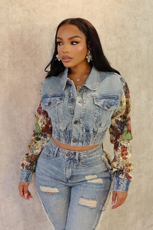 Jesse Tapestry Contrast Denim Jacket Denim Jacket Leather Jacket Suede Jacket