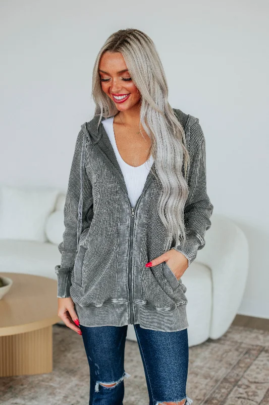 Leya Zip-Up Jacket - Charcoal Bomber Jacket Anorak Windbreaker