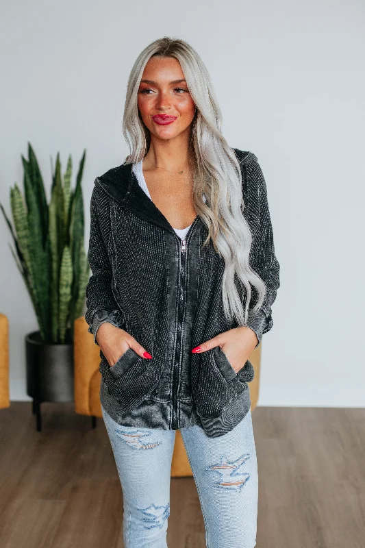 Leya Zip-Up Jacket - Vintage Black Wool Jacket Cashmere Jacket Tweed Jacket