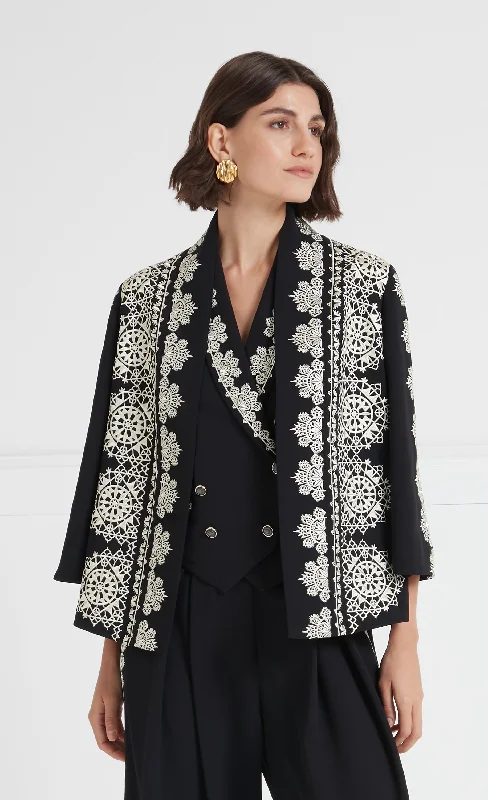 Lottie Jacket - Black Cotton Fabric Linen Fabric Terry Fabric