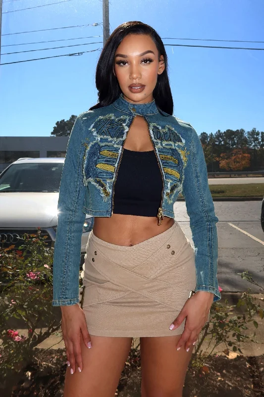 Lover Girl Denim Washed Graphic Jacket Insulated Jacket Fitted Jacket Loose Jacket
