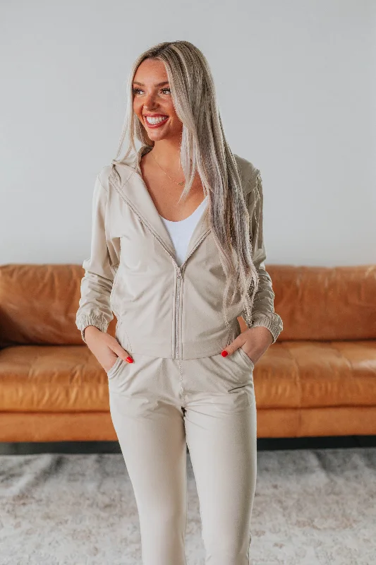 Lynnea Zip-Up Jacket - Natural Toggled Jacket Drawstring Jacket Belted Jacket