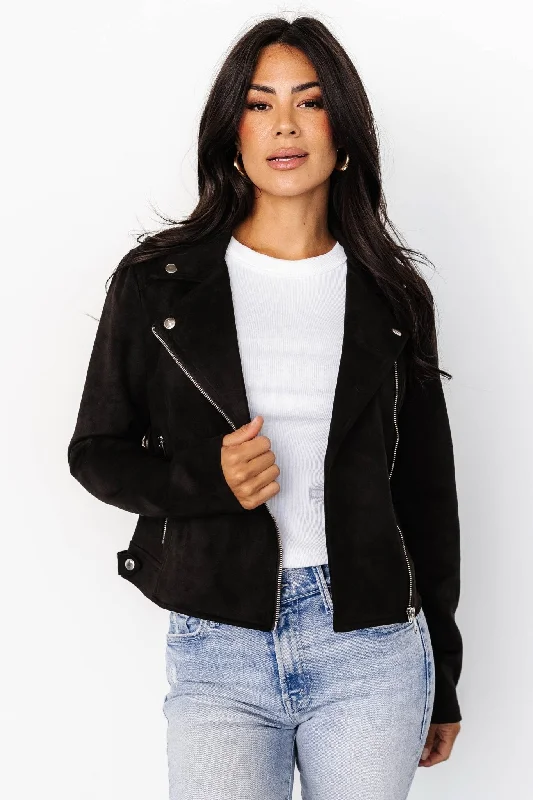 Marisa Faux Suede Jacket | Black Zippered Jacket Buttoned Jacket Snapped Jacket