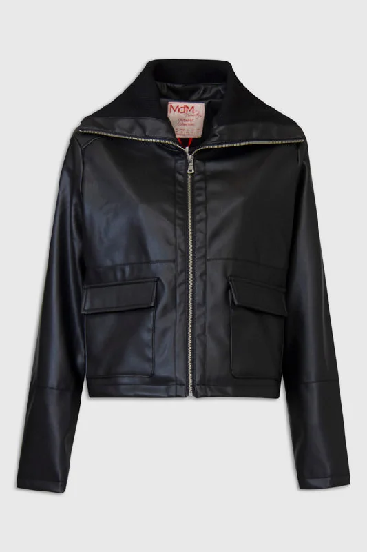 Md'M Black Leather Jacket V-Neck Jacket Boat Neck Jacket Square Neck Jacket