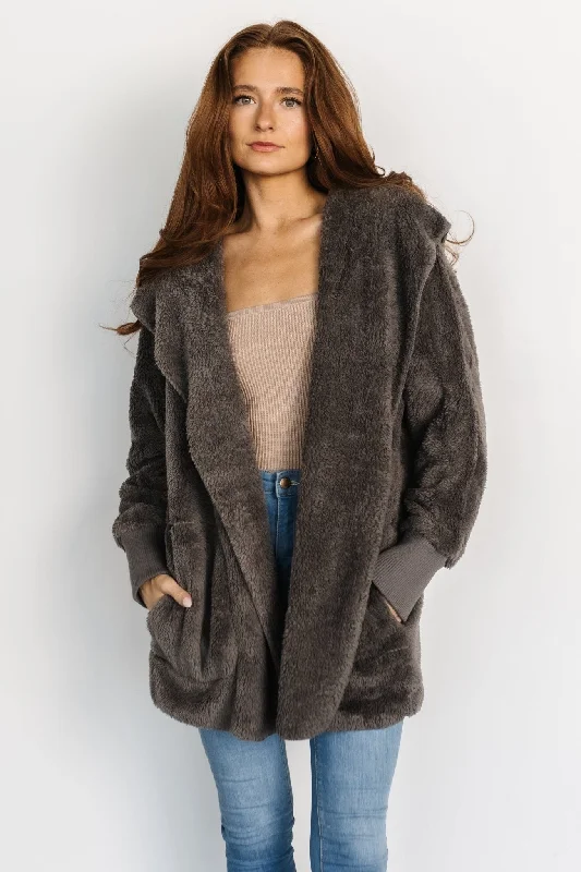 Melrose Teddy Jacket | Dark Gray Satin Jacket Silk Jacket Chiffon Jacket