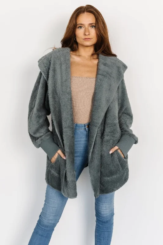 Melrose Teddy Jacket | Dusty Blue Plaid Jacket Tartan Jacket Houndstooth Jacket
