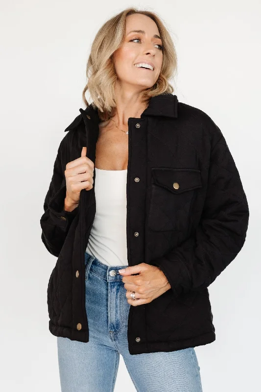 Nadia Button Up Jacket | Black Bomber Jacket Anorak Windbreaker