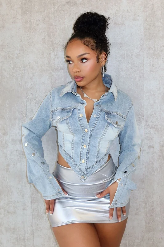 Pleasure Seeker Bottom Down Denim Jacket Striped Jacket Polka Dot Jacket Floral Jacket