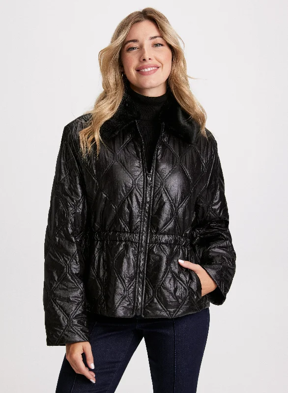 Removable Faux Fur Collar Jacket Hoodie Zip-Up Jacket Button-Up Jacket