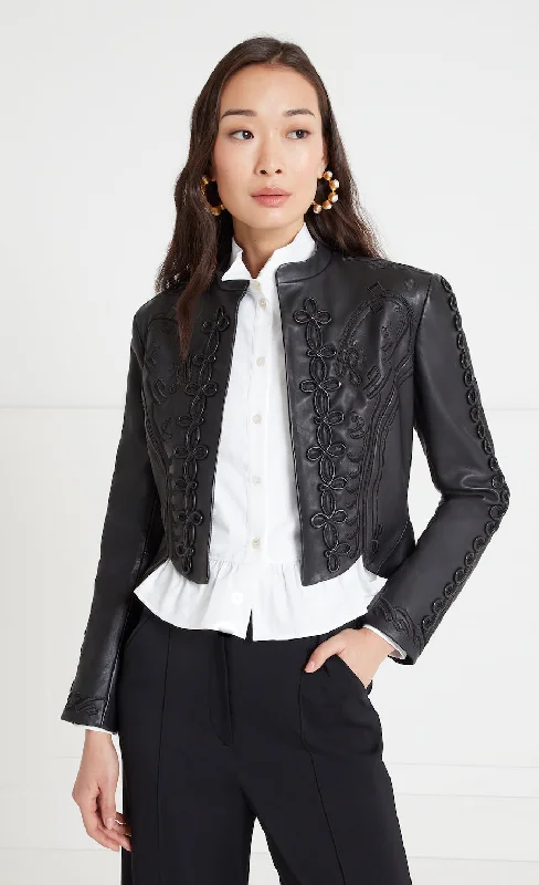 Salerno Leather Jacket - Black Bomber Jacket Anorak Windbreaker
