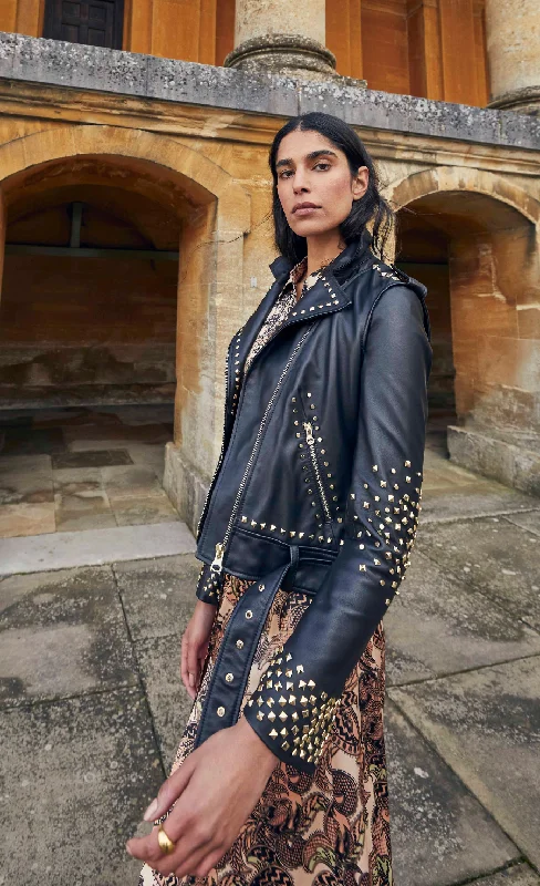 Samara Studded Jacket - Black Satin Fabric Silk Fabric Chiffon Fabric