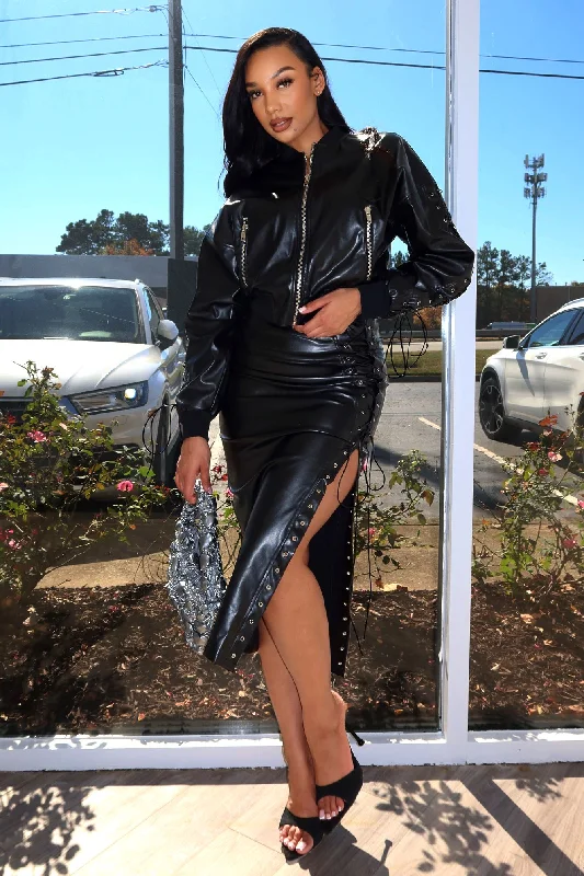 Heartbeat Faux Leather Bomber Jacket Belted Jacket Elasticated Jacket Padded Jacket