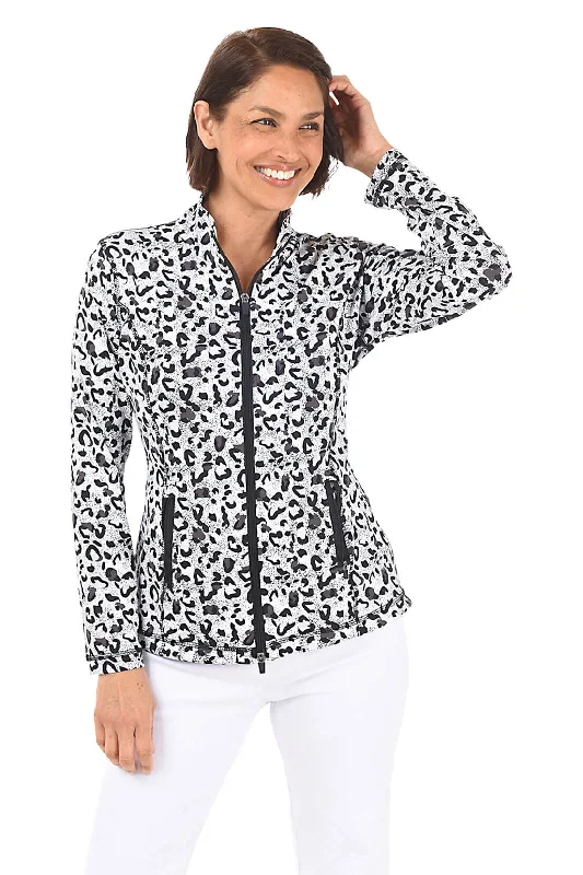Snow Leopard UPF50+ Zip Front Jacket Front Pockets Side Pockets Patch Pockets