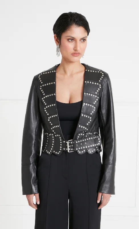 Texas Leather Studded Jacket - Black Satin Jacket Silk Jacket Chiffon Jacket