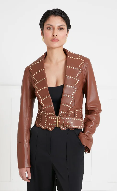Texas Leather Studded Jacket - Tan Denim Jacket Leather Jacket Suede Jacket