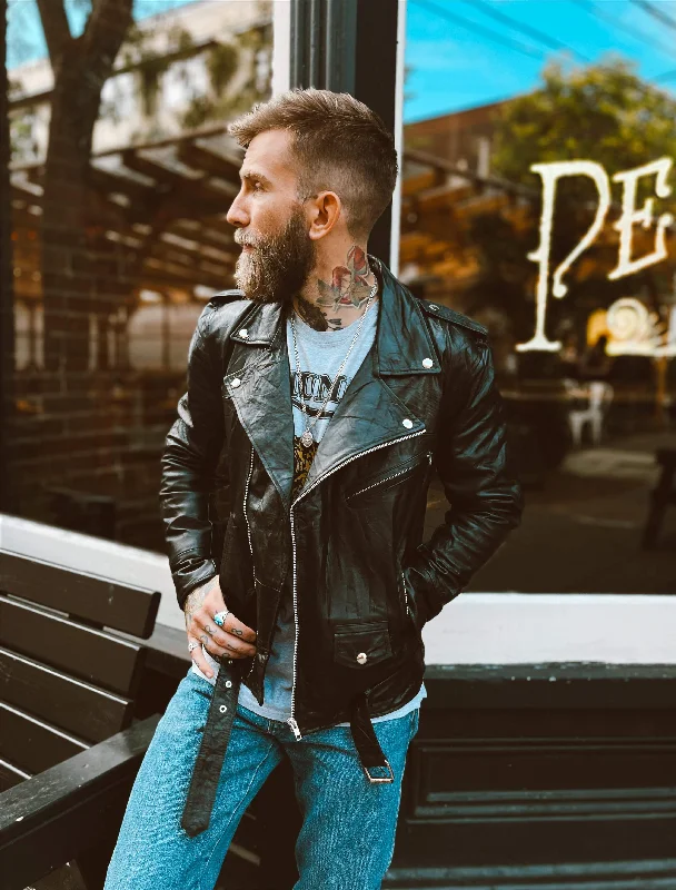 Reworked Leather Moto Jacket Herringbone Jacket Checkered Jacket Solid Jacket