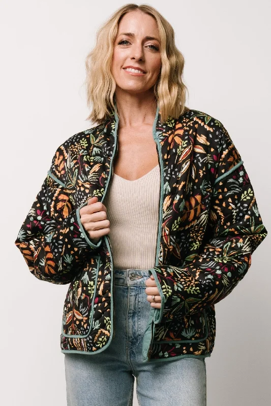 Vida Jacket | Black + Multi Print Tailored Jacket Straight Jacket A-Line Jacket