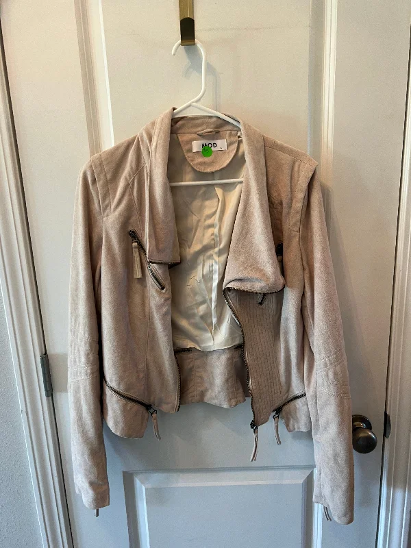 Mod Faux Suede Moto Jacket Women’s Size Large Tan Wool Fabric Cashmere Fabric Tweed Fabric