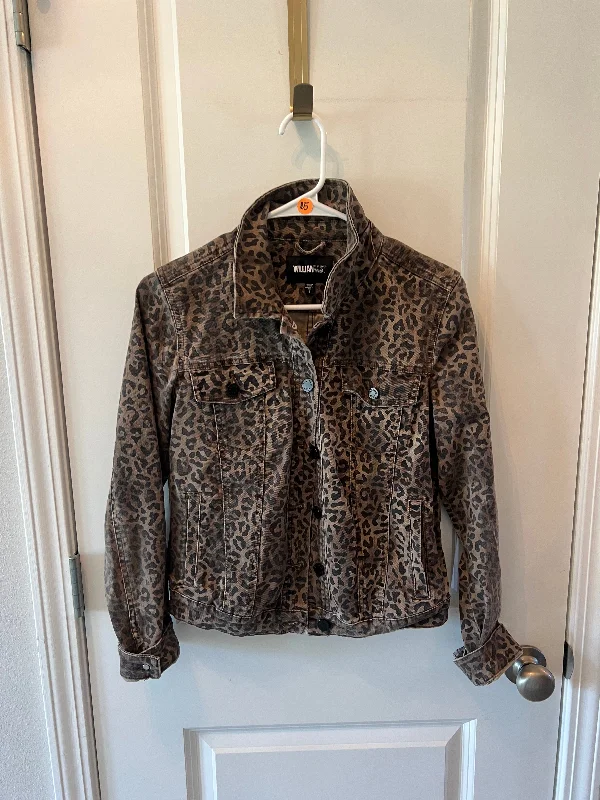 William Rast Leopard Jean Jacket Women’s Size Small Brown Knit Fabric Woven Fabric Fleece Fabric
