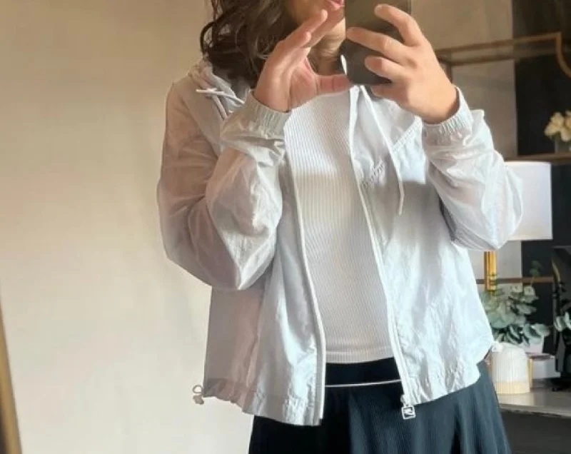 Nike Transparent Windrunner Full Zip Hooded Jacket Women’s Size Medium Summit White/Gunsmoke A-Line Jacket Boat Neck Shawl Collar