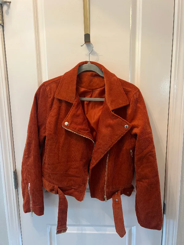 Women’s Rust Orange Jacket Size Medium Ribbed Jacket Pleated Jacket Ruffled Jacket