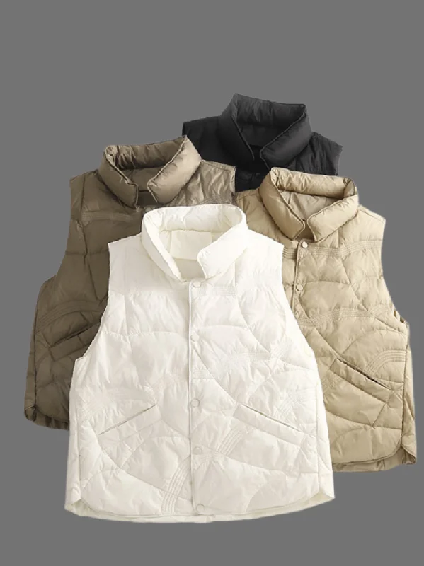 Women's Casual Stand-up Collar Thickened Warm Vest Light Down Jacket Cotton-padded Sleeveless Short Jacket Dress Boat Neck Shawl Collar Notched Collar