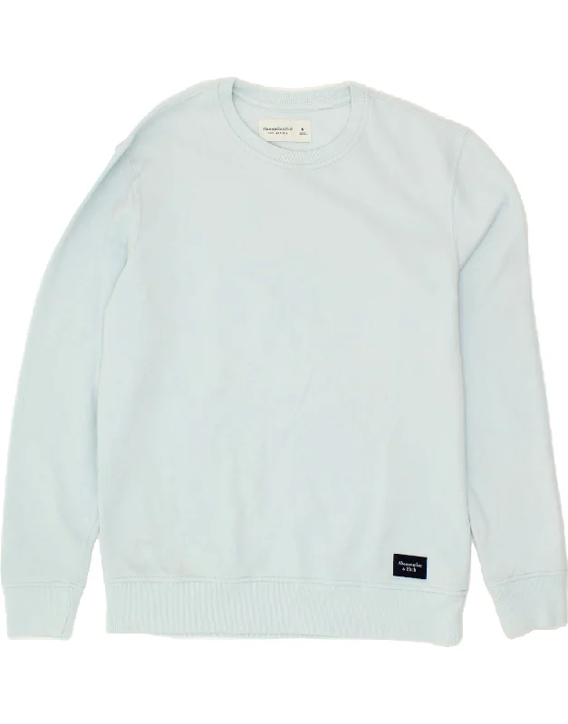 ABERCROMBIE & FITCH Mens Sweatshirt Jumper Medium Blue Cotton Hoodie with Pastel Soft Subtle