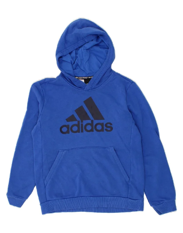 ADIDAS Boys Graphic Hoodie Jumper 11-12 Years Blue Cotton